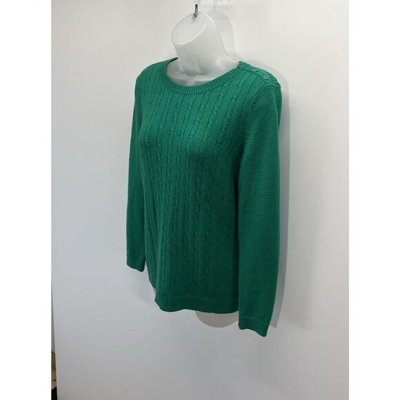 Talbots Petites Sz MP Green Long Sleeve Pullover Round Neck Cable Knit Sweater - Picture 3 of 7